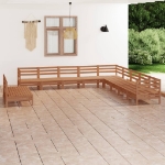 Set Divani da Giardino 11 pz in Legno Massello di Pino Miele