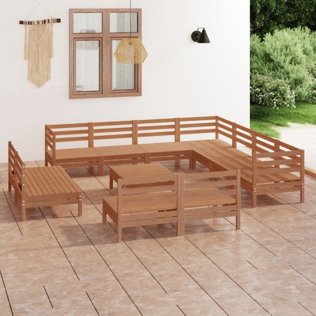 Set Divani da Giardino 12 pz in Legno Massello di Pino Miele