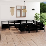 Set Divani da Giardino 12 pz Nero in Legno Massello di Pino