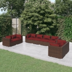 Set Divani da Giardino 8 pz con Cuscini in Polyrattan Marrone