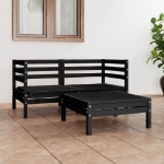 Set Divani da Giardino 3 pz Nero in Legno Massello di Pino