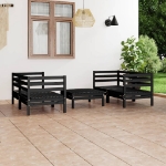 Set Divani da Giardino 5 pz Nero in Legno Massello di Pino