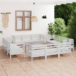 Set Divani da Giardino 13 pz Bianco in Legno Massello di Pino