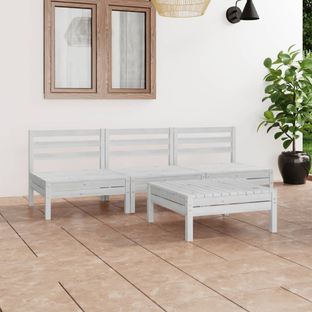 Set Divani da Giardino 4 pz Bianco in Legno Massello di Pino