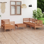 Set Divani da Giardino 6 pz Miele in Legno Massello di Pino