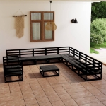 Set Divani da Giardino 12 pz Nero in Legno Massello di Pino