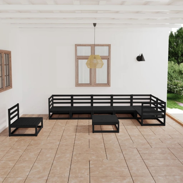 Set Divani da Giardino 8 pz Nero in Legno Massello di Pino