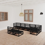 Set Divani da Giardino 8 pz Nero in Legno Massello di Pino