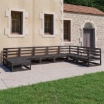 Set Divani da Giardino 8 pz Nero in Legno Massello di Pino