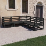 Set Divani da Giardino 5 pz Nero in Legno Massello di Pino