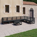 Set Divani da Giardino 8 pz Nero in Legno Massello di Pino