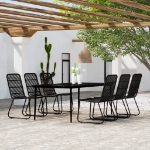 Set da Pranzo per Giardino 7 pz con Cuscini Nero