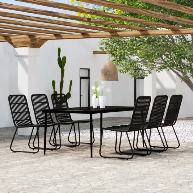 Set da Pranzo per Giardino 7 pz con Cuscini Nero