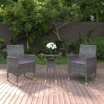 Set da Pranzo per Giardino 3 pz in Polyrattan Grigio