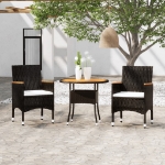 Set da Pranzo per Giardino 3 pz in Polyrattan Nero