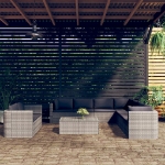 Set Divani da Giardino 10 pz con Cuscini in Polyrattan Grigio