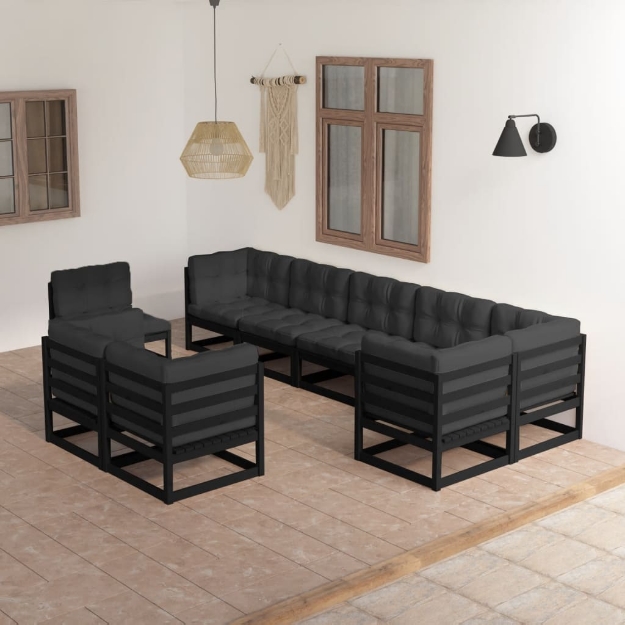 Set Divani da Giardino 9 pz con Cuscini Legno Massello di Pino