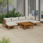 Set Divani da Giardino 7 pz con Cuscini Crema in Legno Acacia