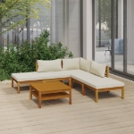 Set Divani da Giardino 6 pz con Cuscini Crema in Legno Acacia