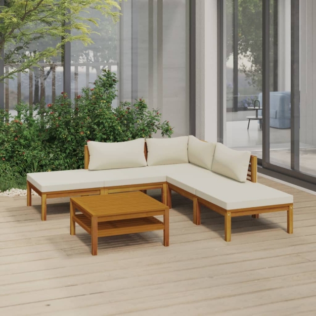 Set Divani da Giardino 6 pz con Cuscini Crema in Legno Acacia