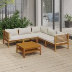 Set Divani da Giardino 6 pz con Cuscini Crema in Legno Acacia