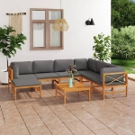 Set Divani da Giardino 8pz Cuscini Grigi Legno Massello di Teak