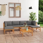 Set Divani da Giardino 7pz Cuscini Grigi Legno Massello di Teak