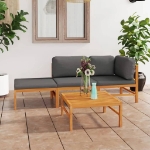 Set Divani da Giardino 4pz Cuscini Grigi Legno Massello di Teak