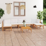 Set Divani da Giardino 8pz Cuscini Crema Legno Massello di Teak