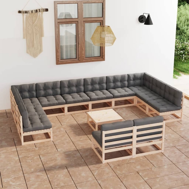 Set Divani da Giardino 13 pz con Cuscini Legno Massello di Pino