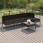 Set Divani da Giardino 6 pz con Cuscini in Polyrattan Grigio