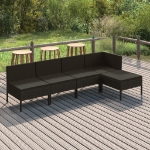 Set Divani da Giardino 5 pz con Cuscini in Polyrattan Nero