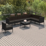 Set Divani da Giardino 9 pz con Cuscini in Polyrattan Nero