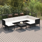 Set Divani da Giardino 10 pz con Cuscini in Polyrattan Nero