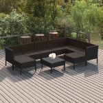 Set Divani da Giardino 10 pz con Cuscini in Polyrattan Nero