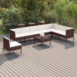 Set Divani da Giardino 9 pz con Cuscini in Polyrattan Marrone