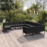 Set Divani da Giardino 12 pz con Cuscini in Polyrattan Nero