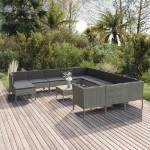 Set Divani da Giardino 13 pz con Cuscini in Polyrattan Grigio