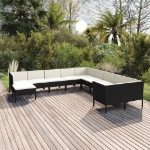 Set Divani da Giardino 11 pz con Cuscini in Polyrattan Nero