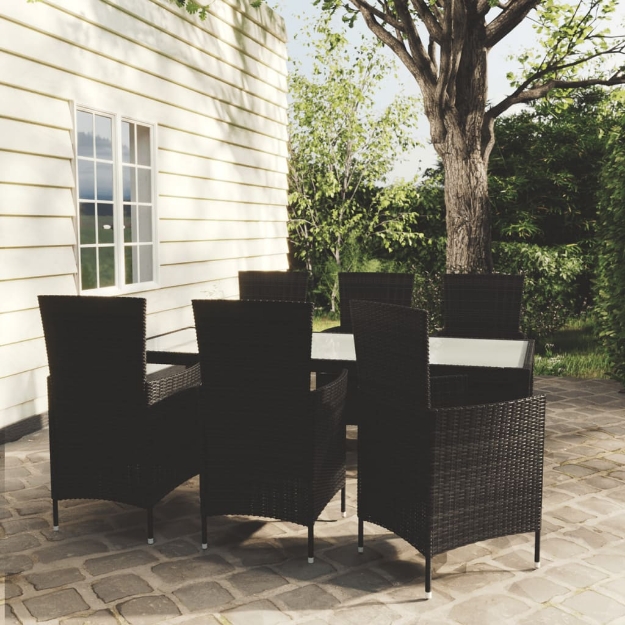 Set Mobili da Giardino 7 pz con Cuscini in Polyrattan Nero