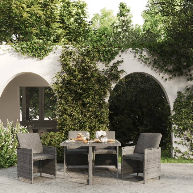 Set da Pranzo per Giardino 5 pz con Cuscini Polyrattan Grigio