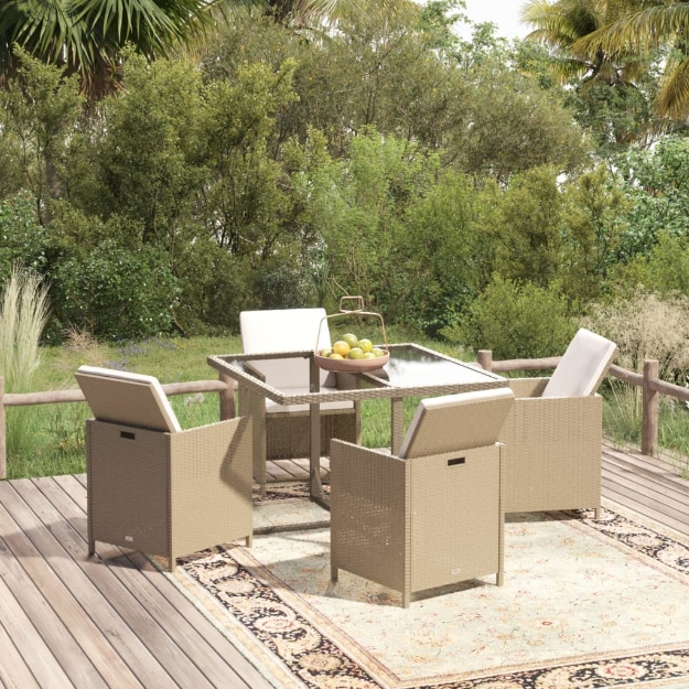 Set da Pranzo per Giardino 5 pz con Cuscini in Polyrattan Beige