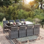 Set da Pranzo per Giardino 9pz con Cuscini in Polyrattan Grigio