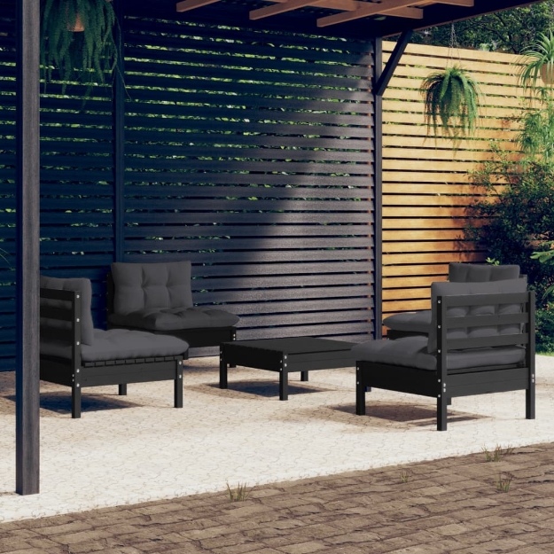 Set Divani da Giardino 5 pz con Cuscini Antracite Legno di Pino