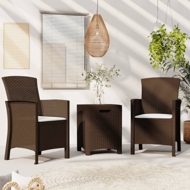 Set Divani da Giardino 3 pz con Cuscini in Rattan PP Marrone