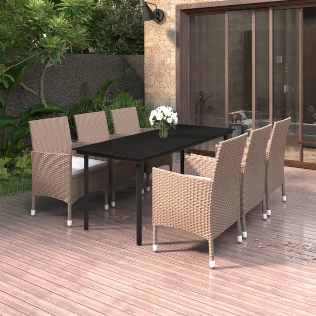 Set da Pranzo da Giardino 7 pz e Cuscini in Polyrattan e Vetro