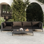 Set Divani Giardino 5 pz con Cuscini in Polyrattan Grigio Scuro