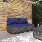 Set Divani da Giardino 2 pz con Cuscini in Polyrattan Grigio