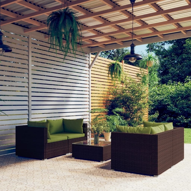 Set Divani da Giardino 5 pz con Cuscini in Polyrattan Marrone