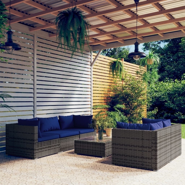 Set Divani da Giardino 6 pz con Cuscini in Polyrattan Grigio